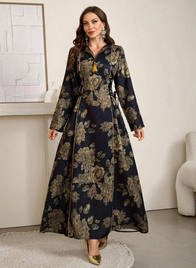 تايك تو جلابية بطبعة زهور وأربطة جانبية